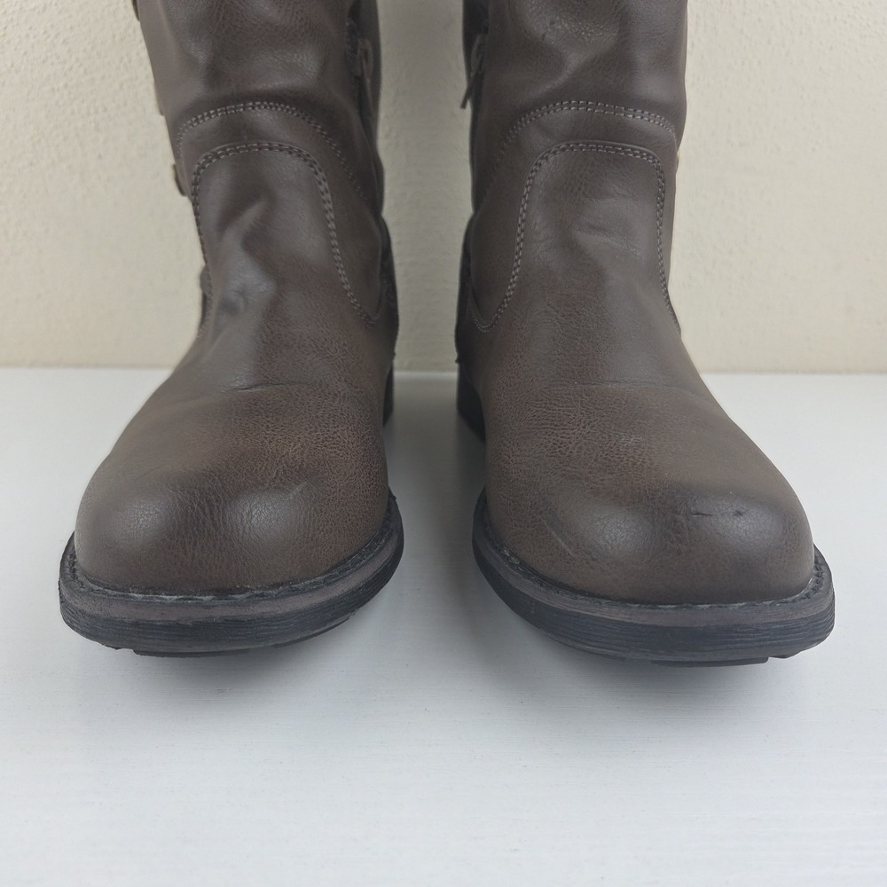 Muk Luks Crumpet Brown Faux Leather‎ Lined Side Zip/Snap Heel Boots Womens Sz 10 - Picture 6 of 14